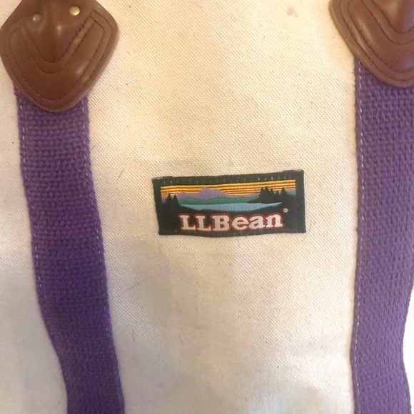 Vintage 80's LL Bean Factory Store Boat & Tote Leather Handle Bag Striped Purple - Picture 5 of 13
